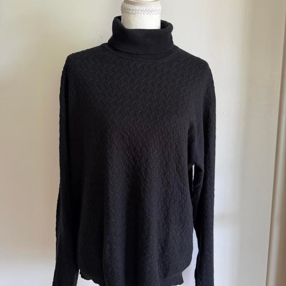 Vintage Norm Thompson Black silk & cashmere turtleneck sweater with texture